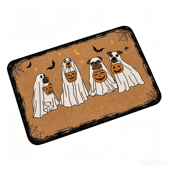 Halloween Doormat Ghost Bath Mat 23.6x15.7in Secure-Grip Absorbent Soft Faux Fur Rug for Bathroom Bedroom Living Room Decor by OVFUIZ