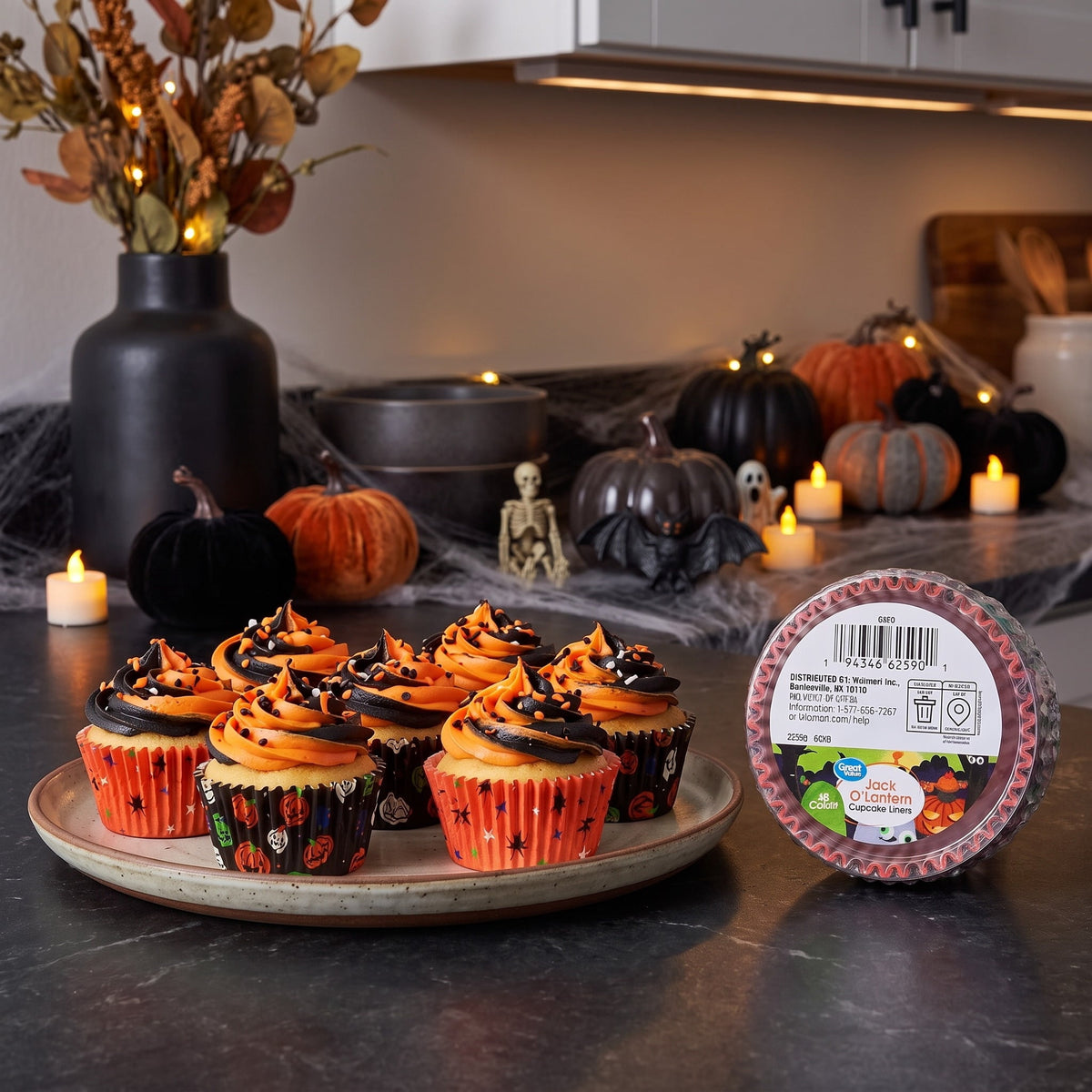 Great Value Jack-o'-Lantern Cupcake Liners, 48 Count