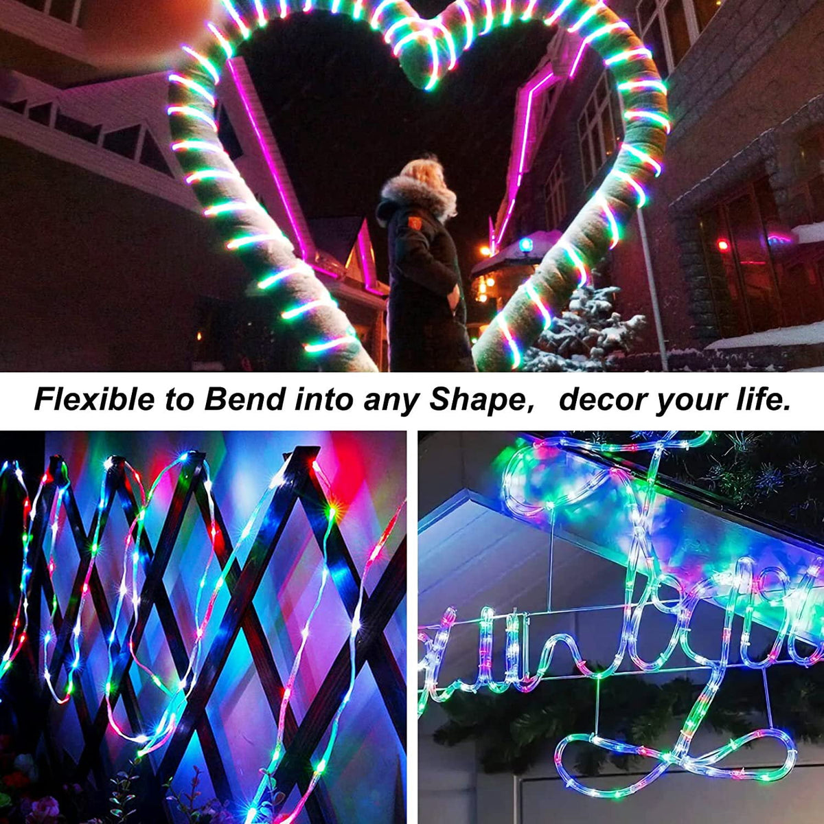 Christmas Tree Lights 23ft 50 LED Battery Operated Rope String Lights with 8 Modes Remote for Xmas Patio Home Garden Decorations, Blue