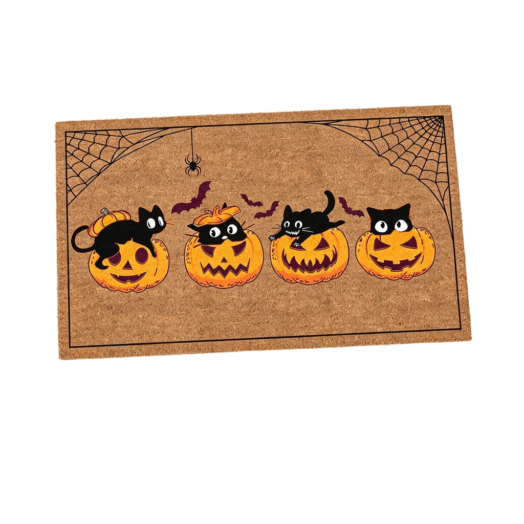 Halloween Decorations-Ghost Black Cat Coir Doormat,23.62×15.74in Pumpkin Pattern Absorbent Front Door Mat,Non-Slip Rug for Indoor Entryway Porch Fall Home Decor Outdoor Rug for Halloween Supplies