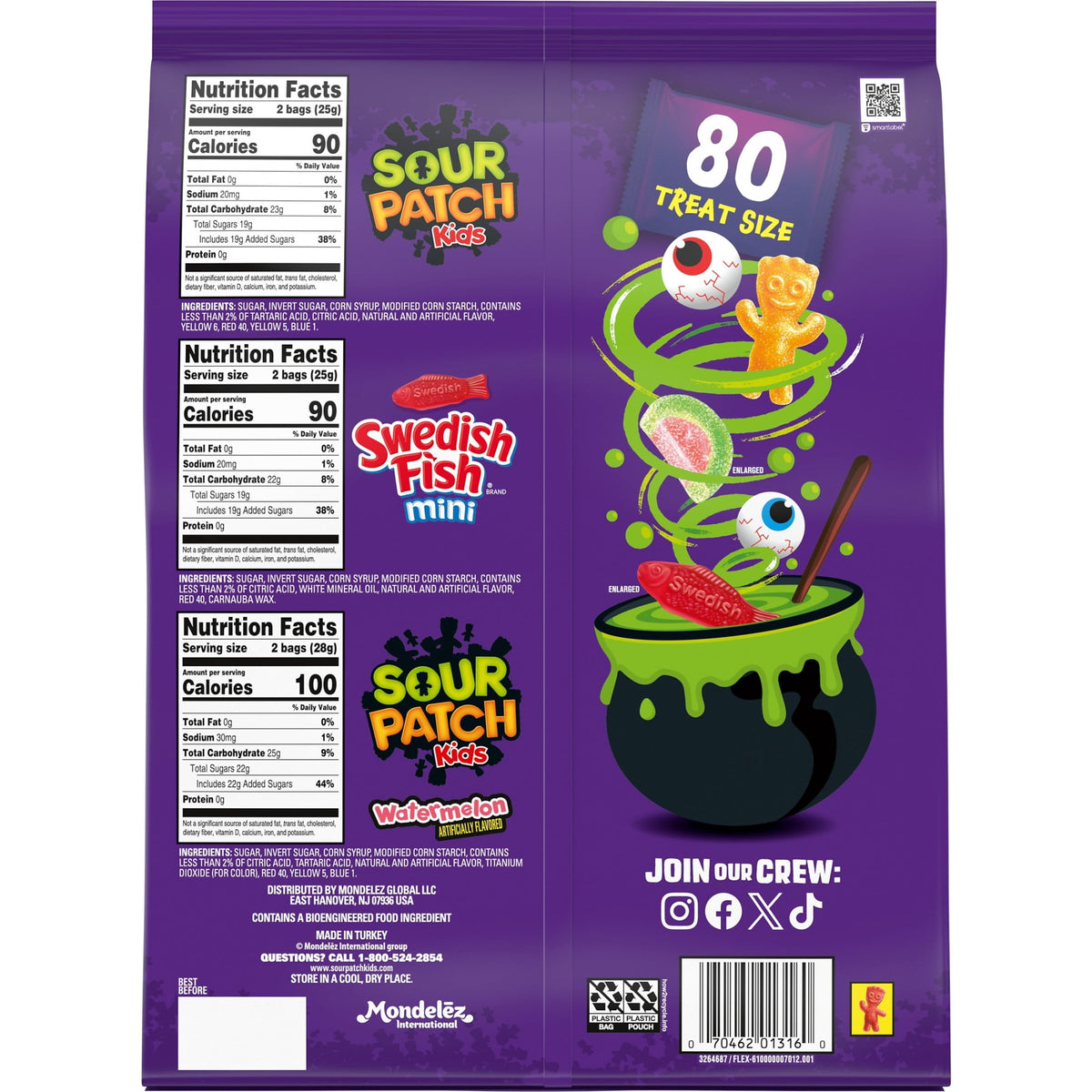 SOUR PATCH KIDS and SWEDISH FISH Mini Soft & Chewy Halloween Candy Variety Pack, 80 Bags