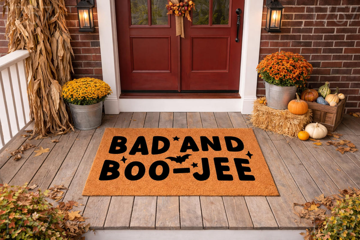 Bad and Boo-Jee Halloween Door Mat | Funny Boojee Doormat | Bougie Welcome Door Mat | Fall Autumn Decor Gift | Home Doormat | Custom Doormat