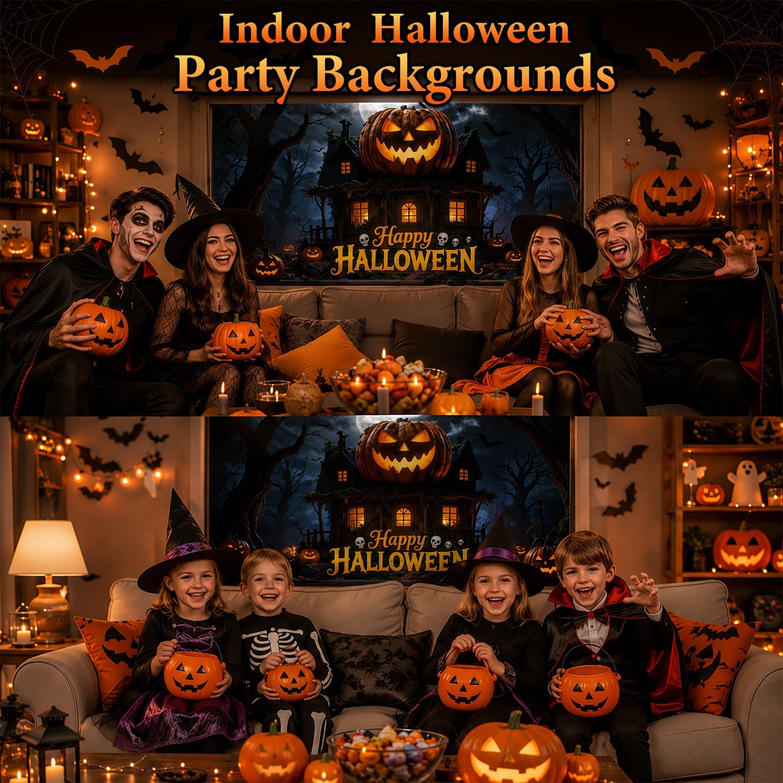 Lifestance Halloween Garage Door Banner, 16 x 7 ft Haunted Pumpkin Manor Garage Door Cover, Outdoor Halloween Decoration with Hanging Kit for Parties, Home & Yard Décor