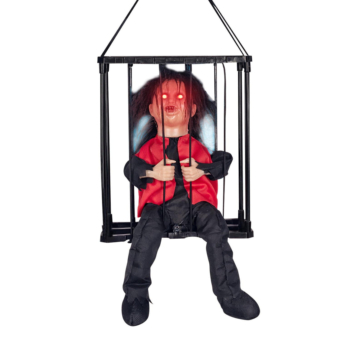Wadada Screaming Animated Halloween Decorations, Halloween Decor Prop with Motion Sensor, Scary Skull Cage Prisoner Haunted House Decor, Spooky Hanging Ghost Light Up Eyes Decorations