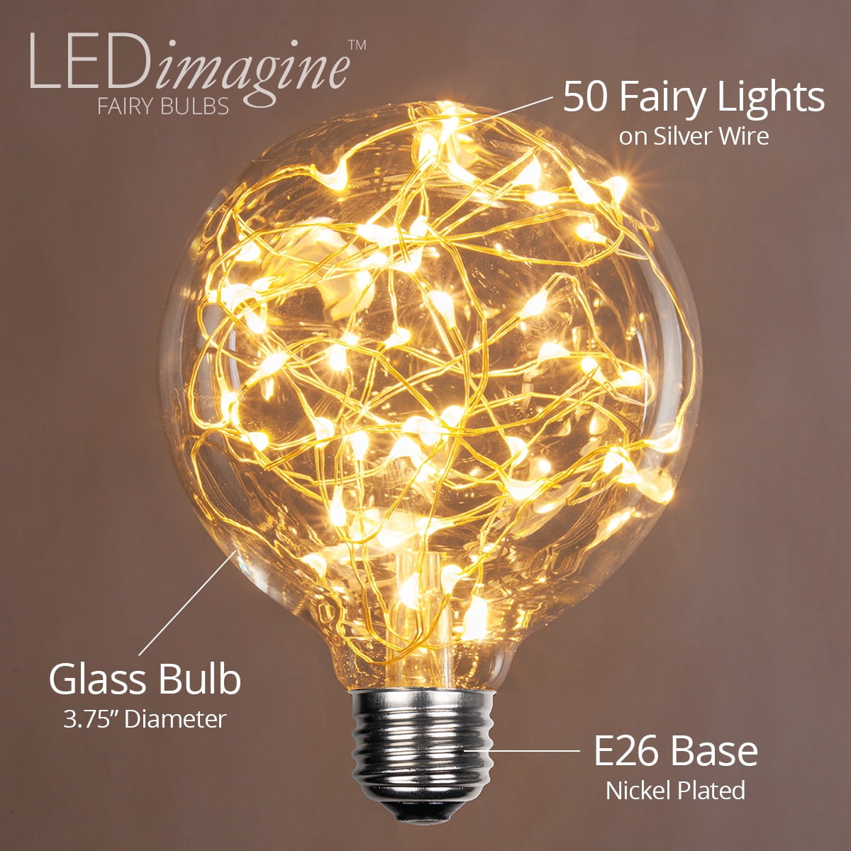 LEDimagine G80 Fairy Light Bulb, 50 Multicolor Color Changing LED Diodes Inside, Clear Glass Finish, E26 Base