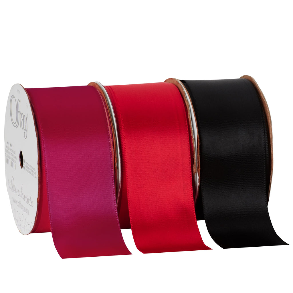 (2 pack) Offray Ribbon, Red 1 1/2 inch Double Face Satin Polyester Ribbon, 12 feet