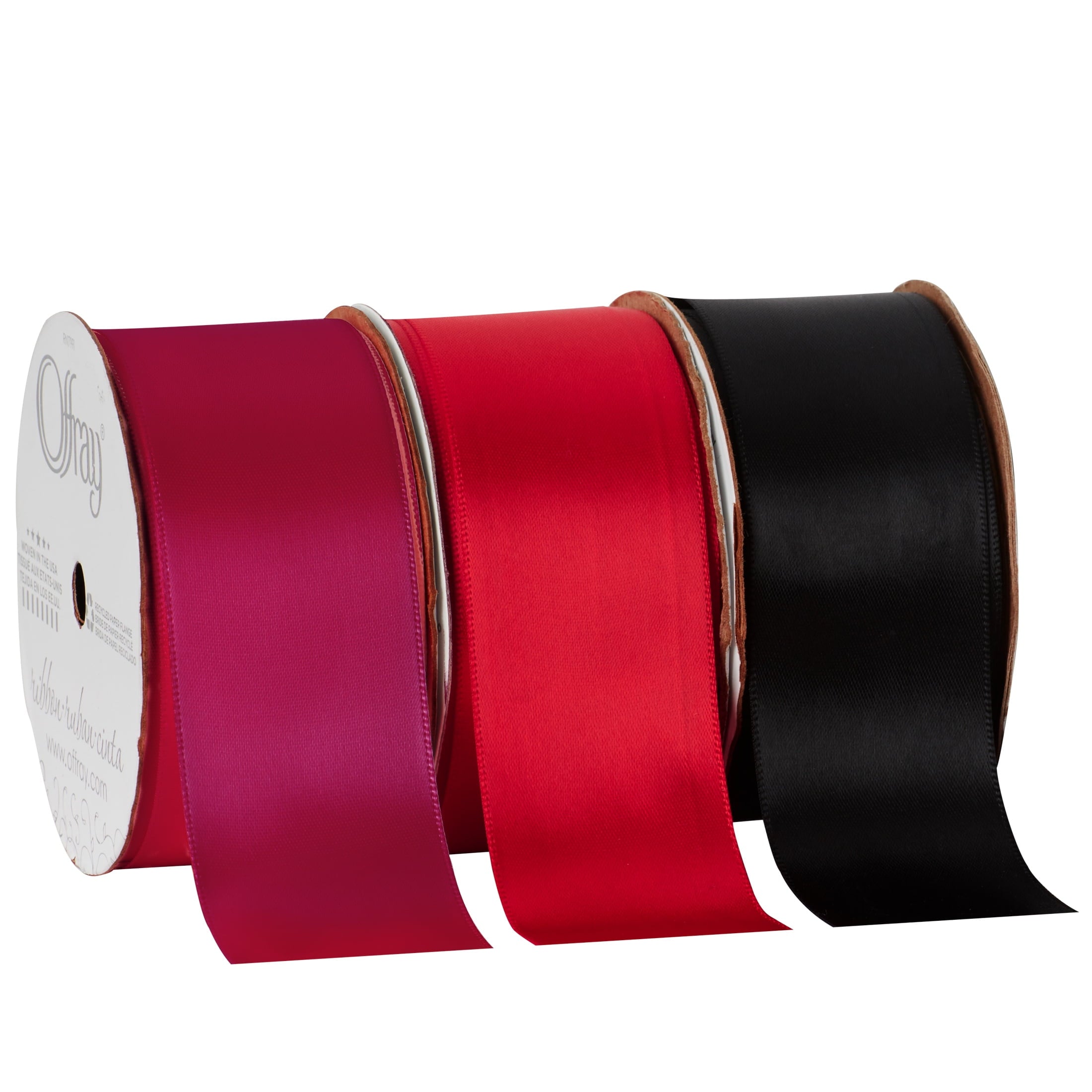 (2 pack) Offray Ribbon, Red 1 1/2 inch Double Face Satin Polyester Ribbon, 12 feet