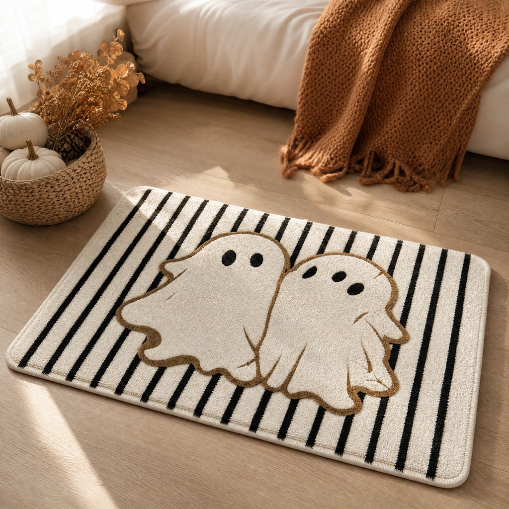 Halloween Doormat Ghost Bath Mat 23.6x15.7in Secure-Grip Absorbent Soft Faux Fur Rug for Bathroom Bedroom Living Room Decor by OVFUIZ
