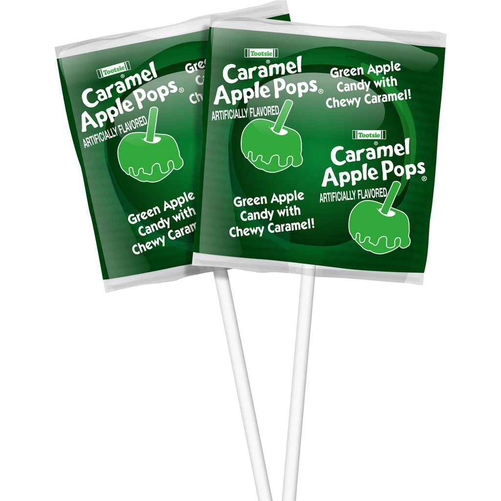 Tootsie Halloween Caramel Apple Lollipops, Individually Wrapped Green Apple Flavored, 6.82 oz. Gluten Free, Peanut-Free, Contains Milk & Soy.