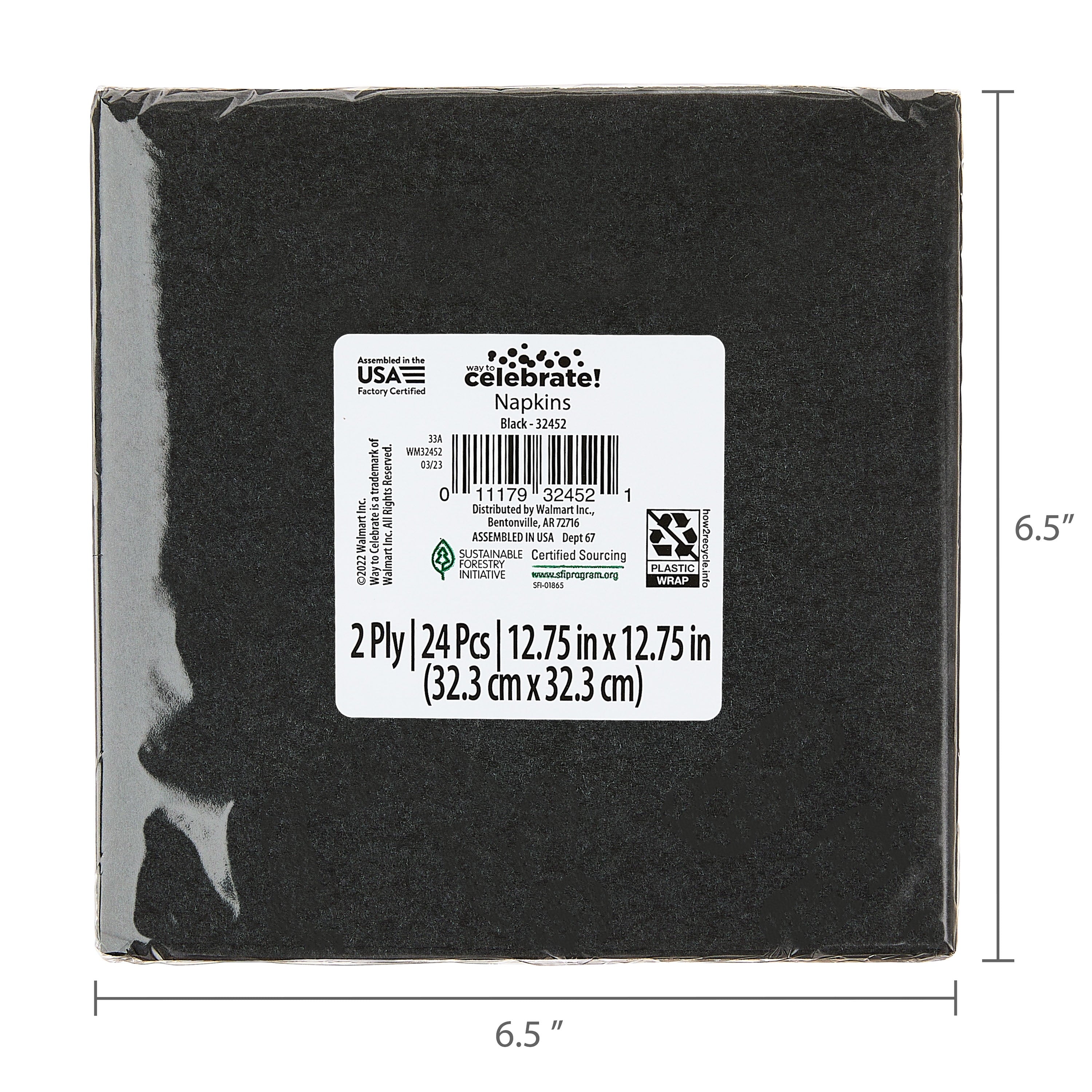 Way To Celebrate Disposable Paper Party Napkins, Black, 6.5 in x 6.5 in, 24 Count