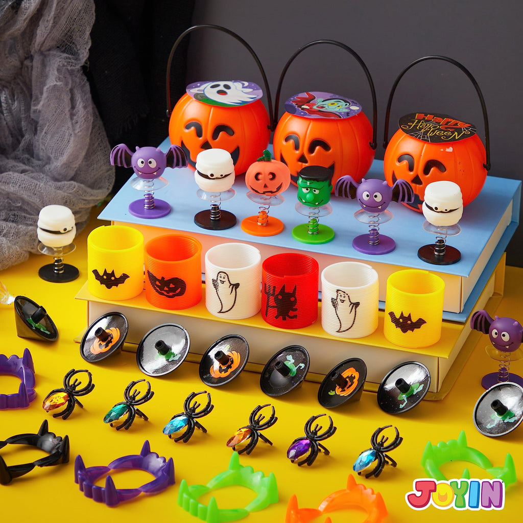 Joyfy 168 Pcs Halloween Stationery Party Favors,Halloween Gifts for Kids,Halloween Goodies Including Halloween Vampire Teeth,Spiders,Stamps,Stickers,Slap Bracelets