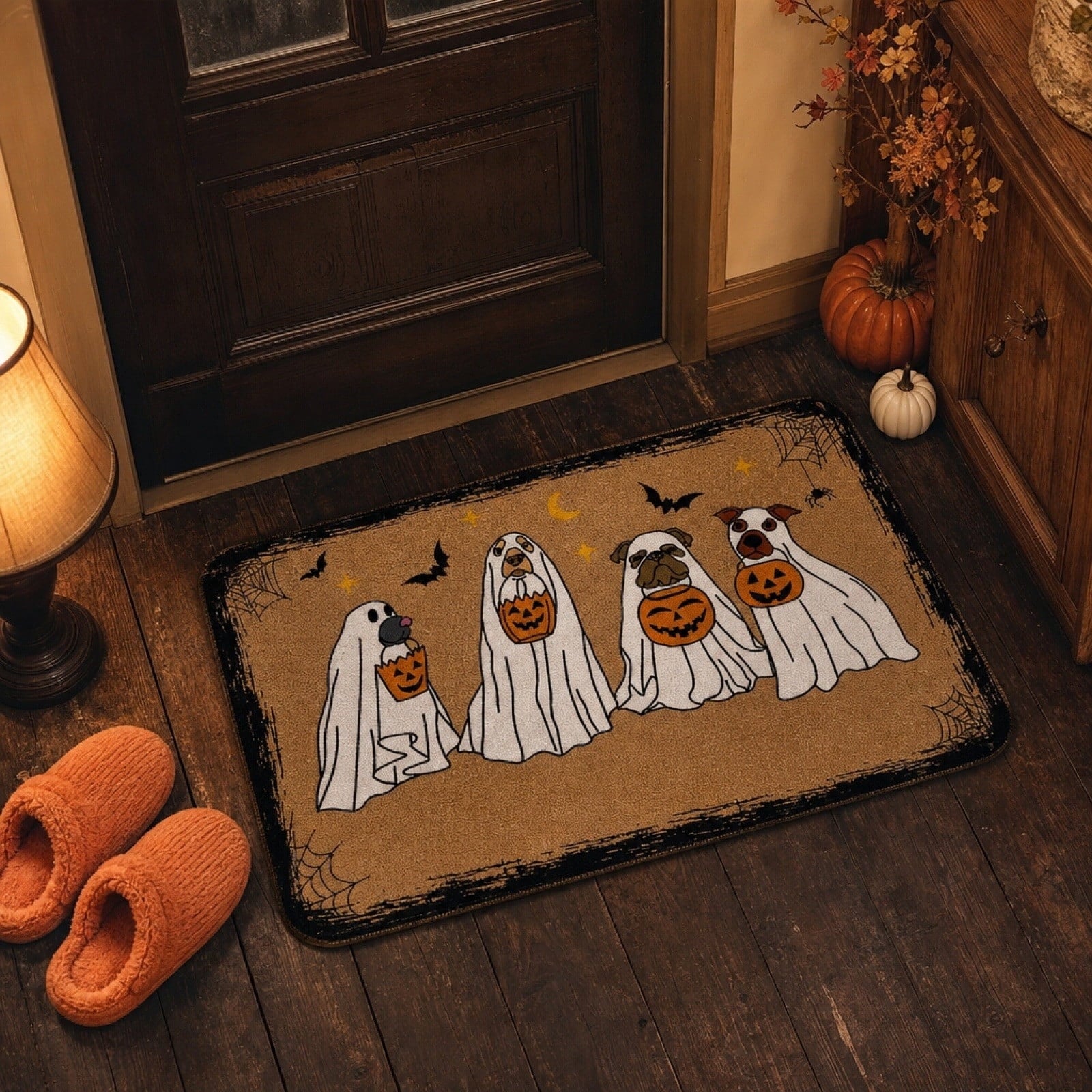 Halloween Celebration Doormat 16x24 Inch, Spooky Ghost Entrance Mat for Front Porch Indoor Outdoor, B