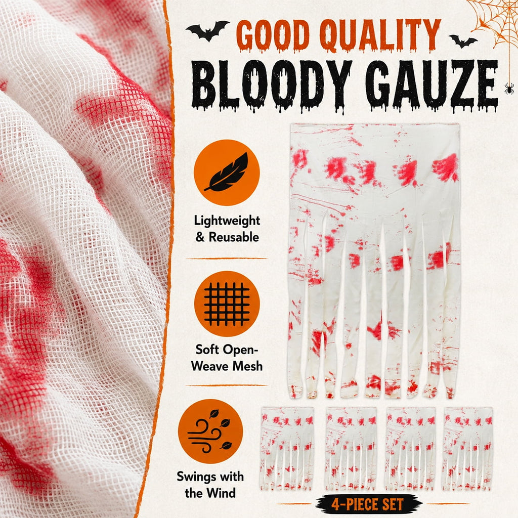 Halloween Doorway Curtain Haunted House Decoration Door Window Curtain with Bloody Prints Bloody Creepy Cloth for Halloween Party Supplies 65 x 39 Inch White 4 Pcs