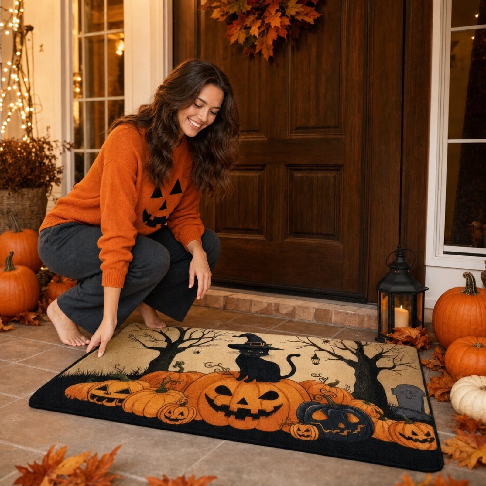 WWC Halloween Door Mat, 32x20 inch Halloween Decor Thick Non Slip Ghost doormat, Entryway Rug for Fall Party Indoor Outdoor Front Porch
