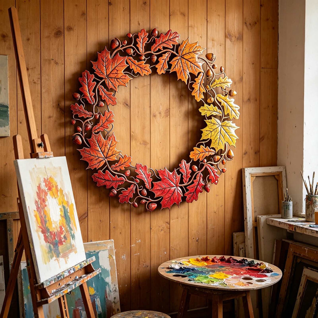 HOARBOEG Autumn Harvest Sunflower Wreath, Artificial Pumpkin Maple Leaf Fall Wreath for Front Door, 21.65 in Thanksgiving Wall Hanging Decor, Outdoor Indoor Harvest Decor