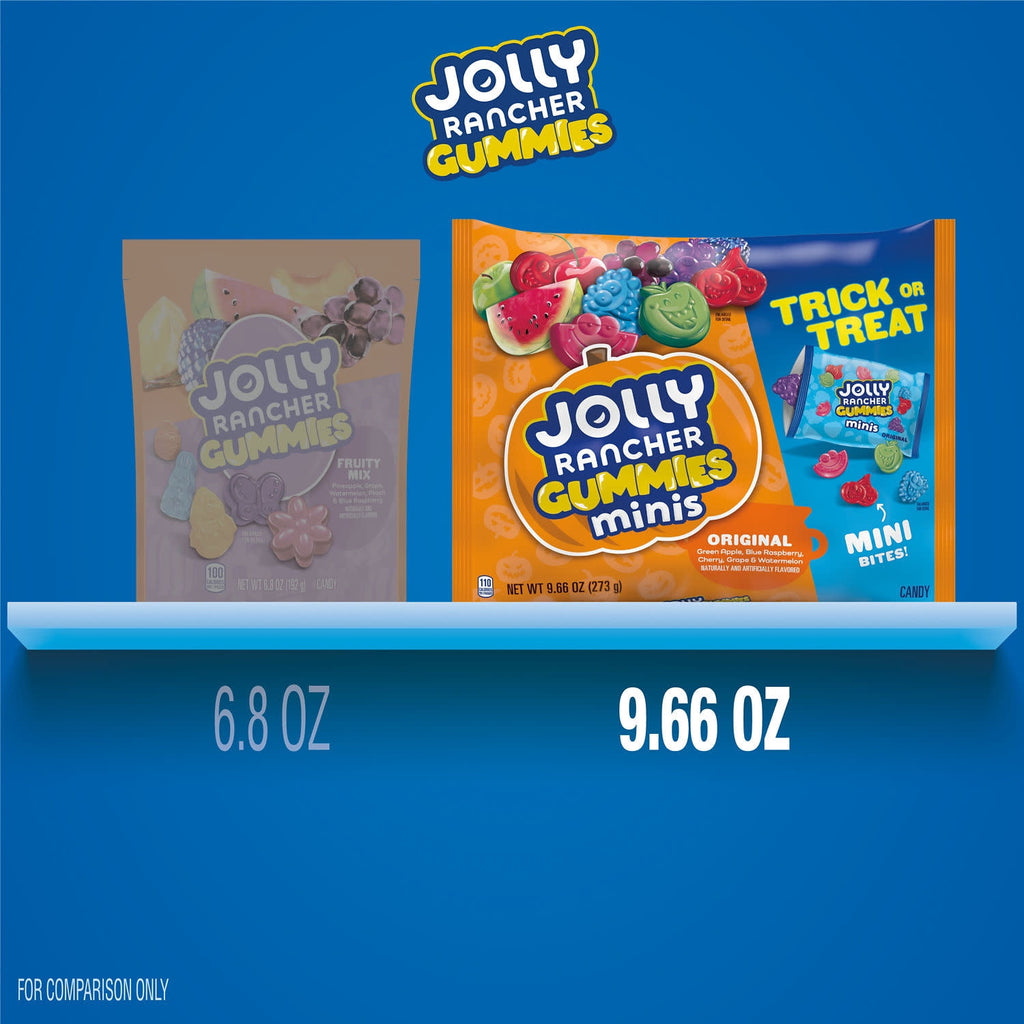 Jolly Rancher Gummies Minis Assorted Fruit Flavored, Halloween Candy Bag, 9.66 oz