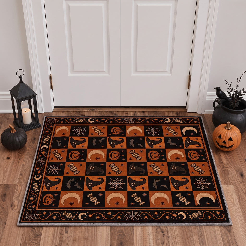 GENIMO 2'x7' Halloween Runner Rug, Washable Non Slip Soft Vintage Witch Indoor Outdoor Hallway Runner for Porch Patio Kitchen Entryway, Vintage Black