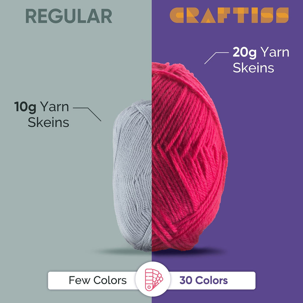 Craftiss Acrylic Yarn for Crochet - 30*0.7 Oz Skeins Unique Colors - Bulk Yarn Kit - 1300 Yards - Perfect for Any Mini Project