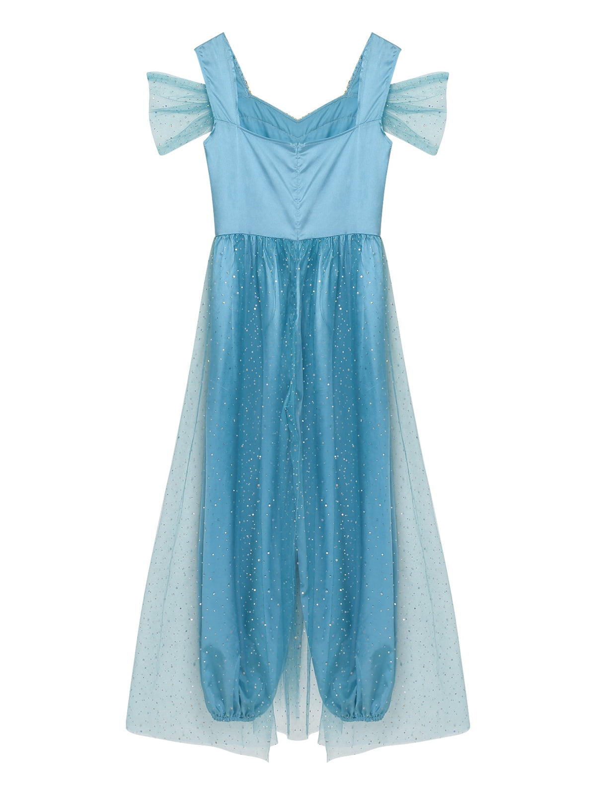 Aislor Women Halloween Arabian Princess Cosplay Costume Sequins Belly Dance Romper Jumpsuit Fancy Dress Lake Blue L