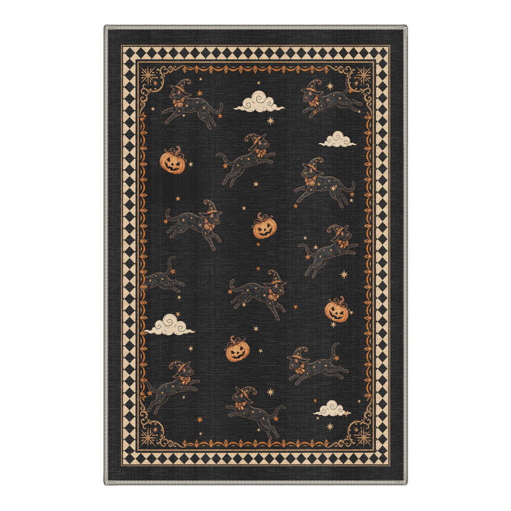 GENIMO 2'x3' Halloween Doormat, Washable Non Slip Soft Whimsical Cat Outdoor Door Mat for Front Door Covered Porch Patio Entryway, Vintage Black