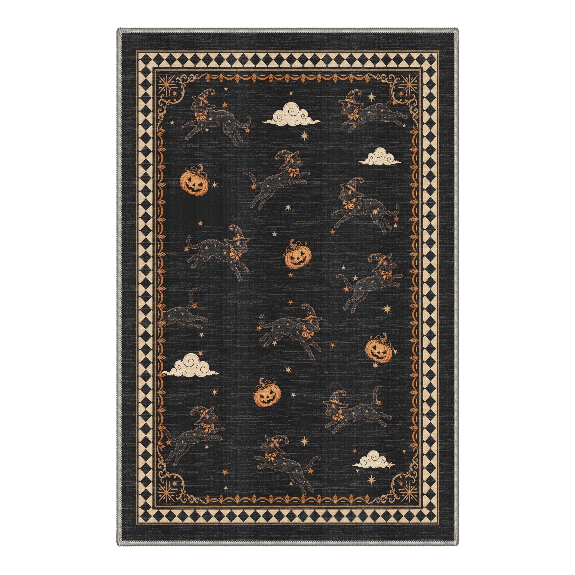 GENIMO 2'x3' Halloween Doormat, Washable Non Slip Soft Whimsical Cat Outdoor Door Mat for Front Door Covered Porch Patio Entryway, Vintage Black