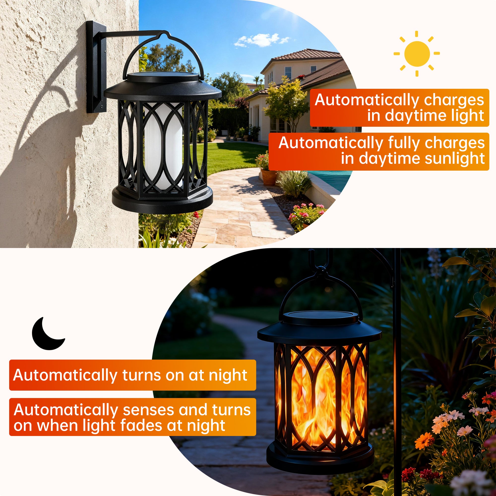 2 Pack Solar Lantern Outdoor Lights, Upgraded Flickering Flame Solar Lanterns Outdoor Waterproof, Hanging Lantern Decorative, Solar Powered Lanterns for Yard, Patio, Path, Tree, Garden Decor