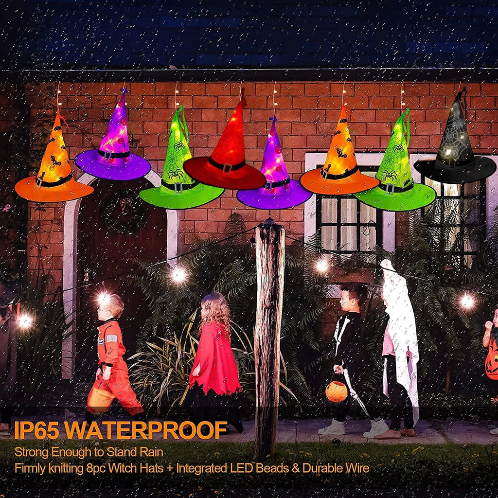 ZOEYKIMLO Halloween Witch Hat Lights Decorations Outdoor, Upgraded 5pcs Hanging Glowing Witch String Lights with 8 Modes, Waterproof Halloween Light for Outdoor, Garden, Party Decor
