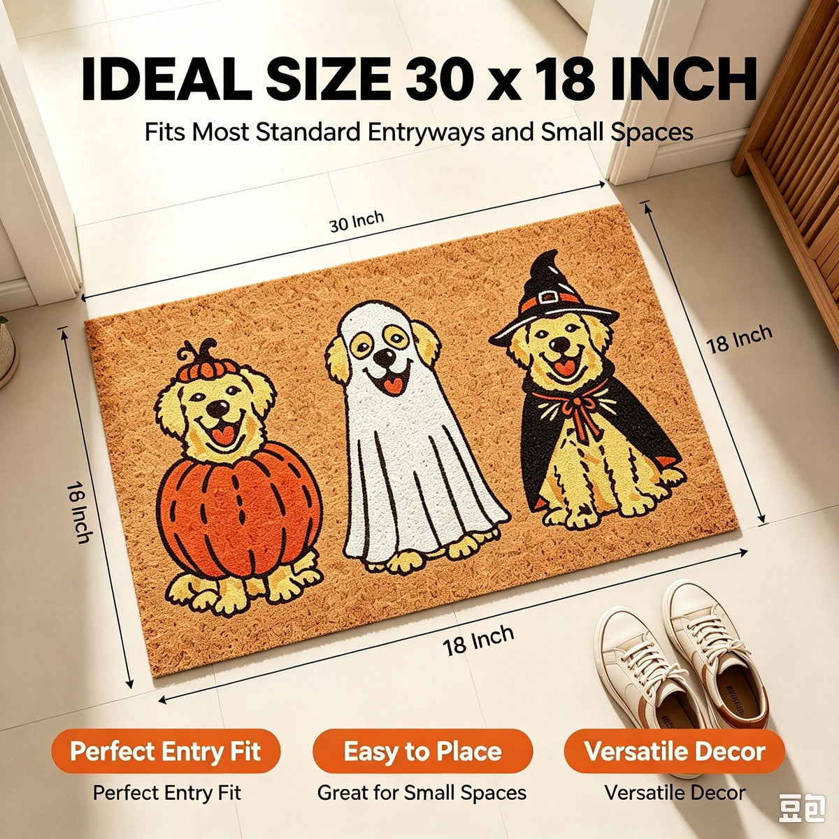 Clearance Halloween Multicolor Scallop Boo Outdoor Coir Doormat, 48" x 30" Large Halloween Bath Rug, Halloween Decoration Outdoor Indoor, Gift for Women Men