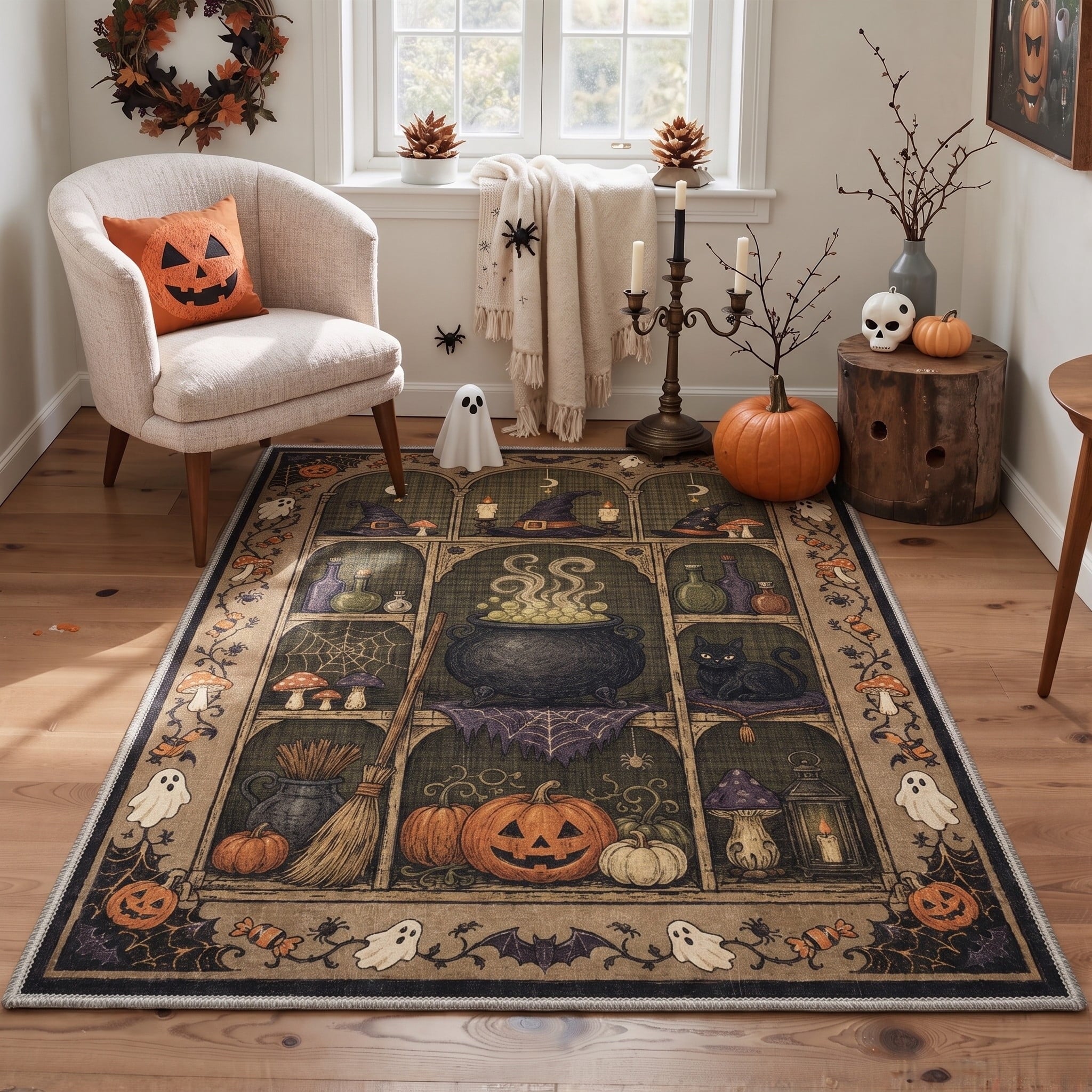 GENIMO 2'x3' Halloween Doormat, Washable Non Slip Soft Whimsical Cat Outdoor Door Mat for Front Door Covered Porch Patio Entryway, Rustic Black