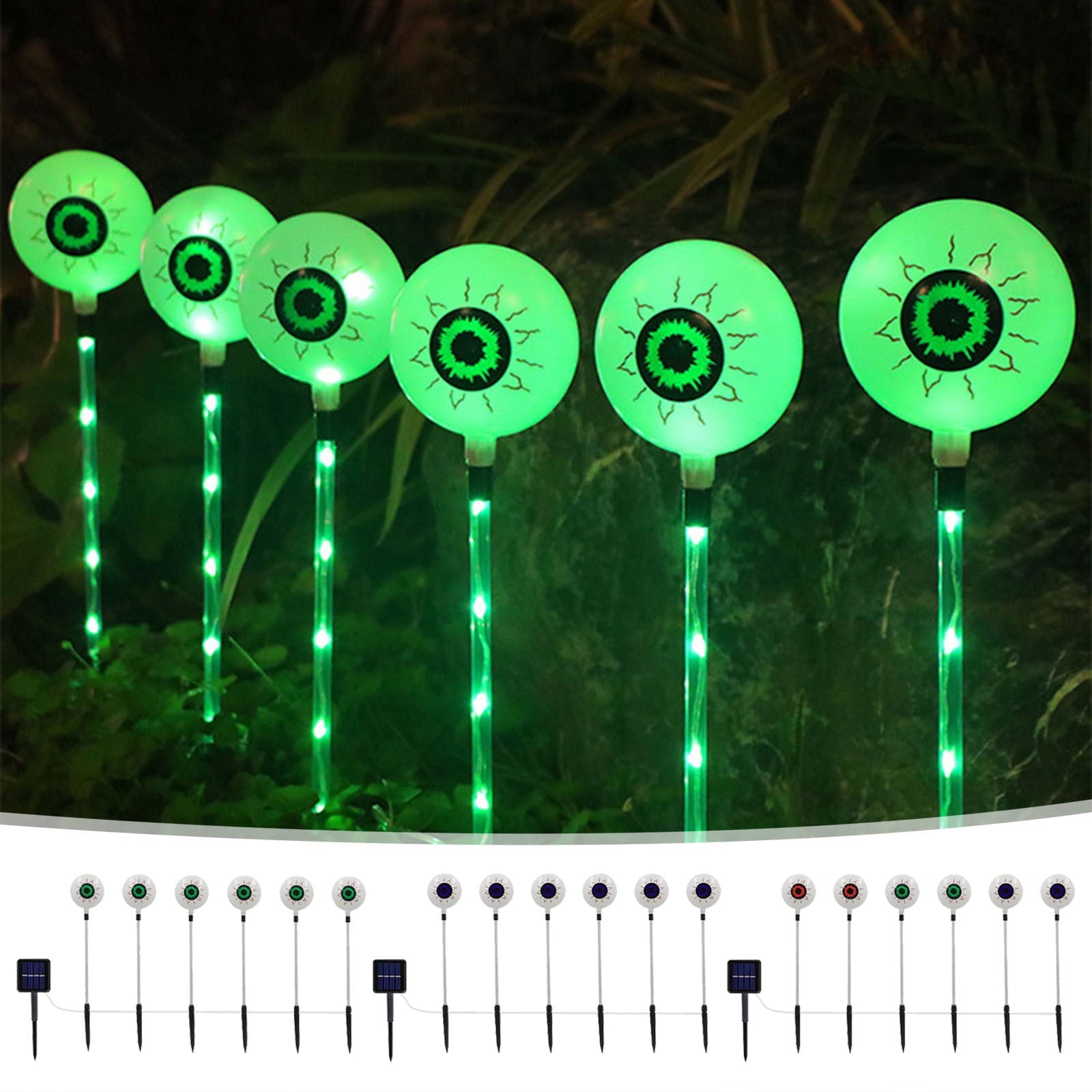 Btomtd Solar Halloween Eyeball Light LED Ground Insertion Lamp 6 Eyeballs for Ghost Festival Horror Courtyard Decoration Spooky Solar Powered Outdoor Light, Purple