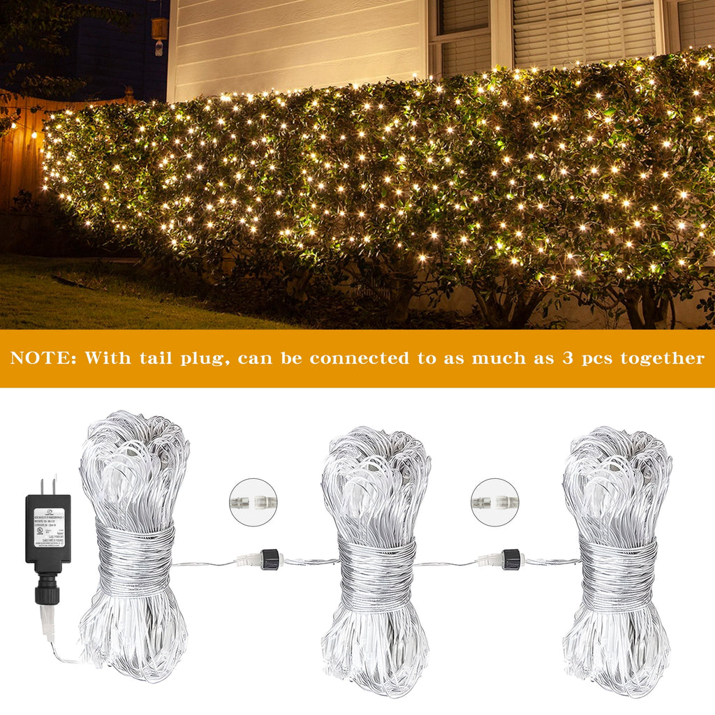 DAYBETTER Christmas Net Lights Outdoor, Warm White Waterproof Mesh Fairy String Lights, 12ft*5ft 360 LED with 8 Modes Plug in, for Bushes Garden Party Decoration