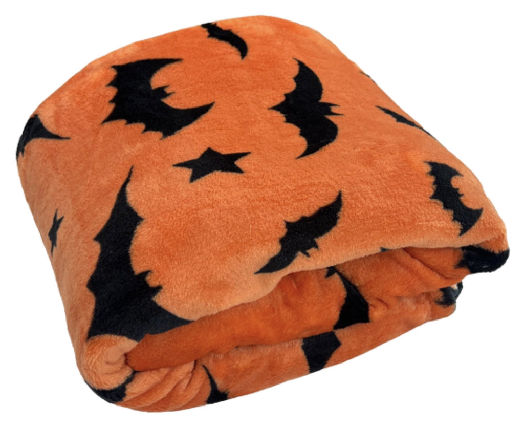 Serafina Home Halloween Throw Blanket: Fuzzy Boo! Jack O'Lantern Spider Webs Skull and Black Cats Print on Velvet Fleece for Sofa Bed Couch Chair Dorm