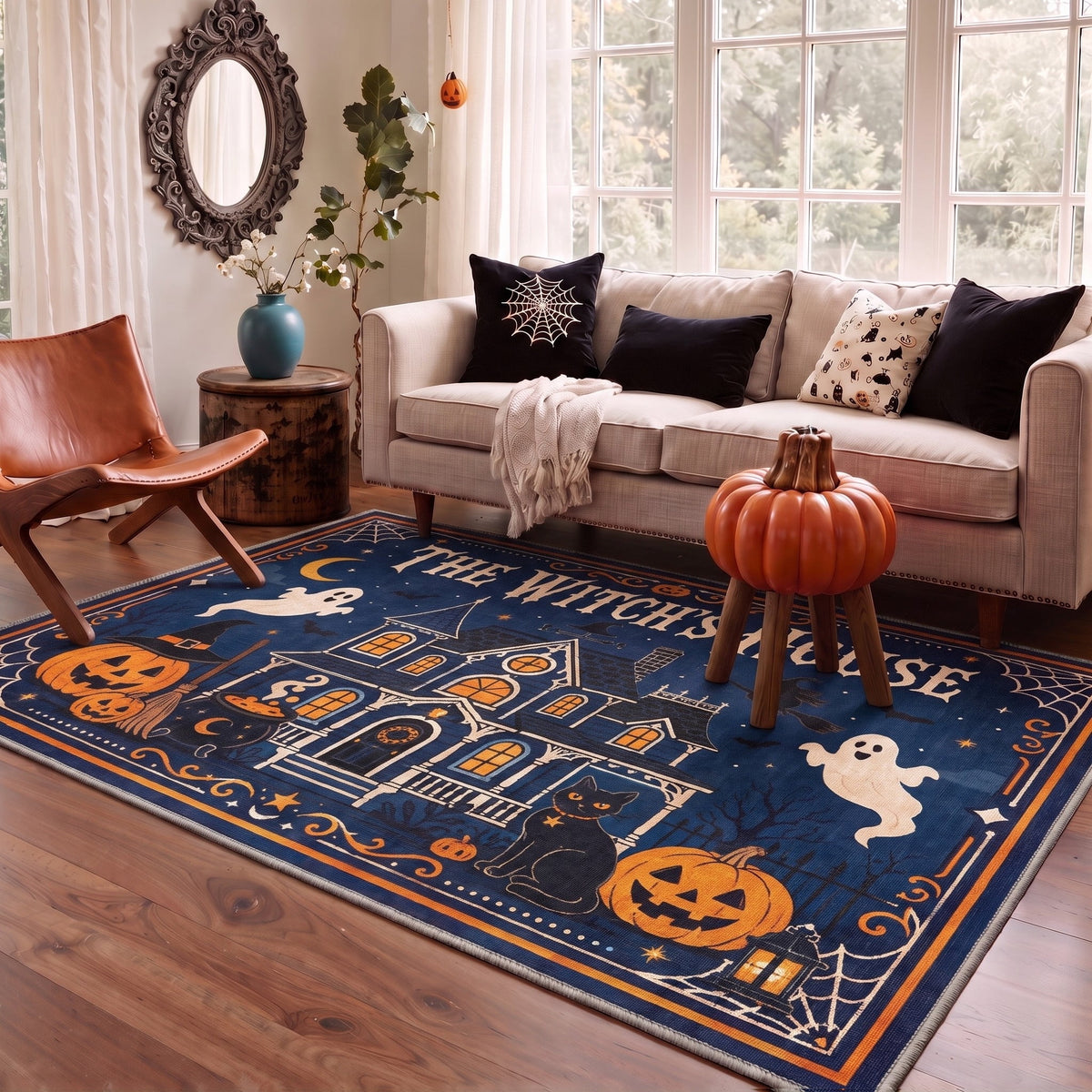 GENIMO 2'x3' Halloween Doormat, Washable Non Slip Soft Whimsical Cat Outdoor Door Mat for Front Door Covered Porch Patio Entryway, Vintage Black