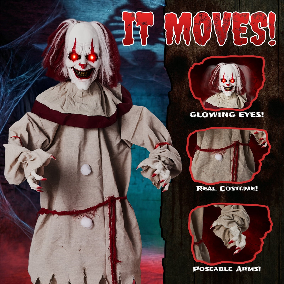 Ktaxon 5.7ft Clown Animated Animatronic Decoration Creepy Halloween w/ Pre-Recorded Screaming