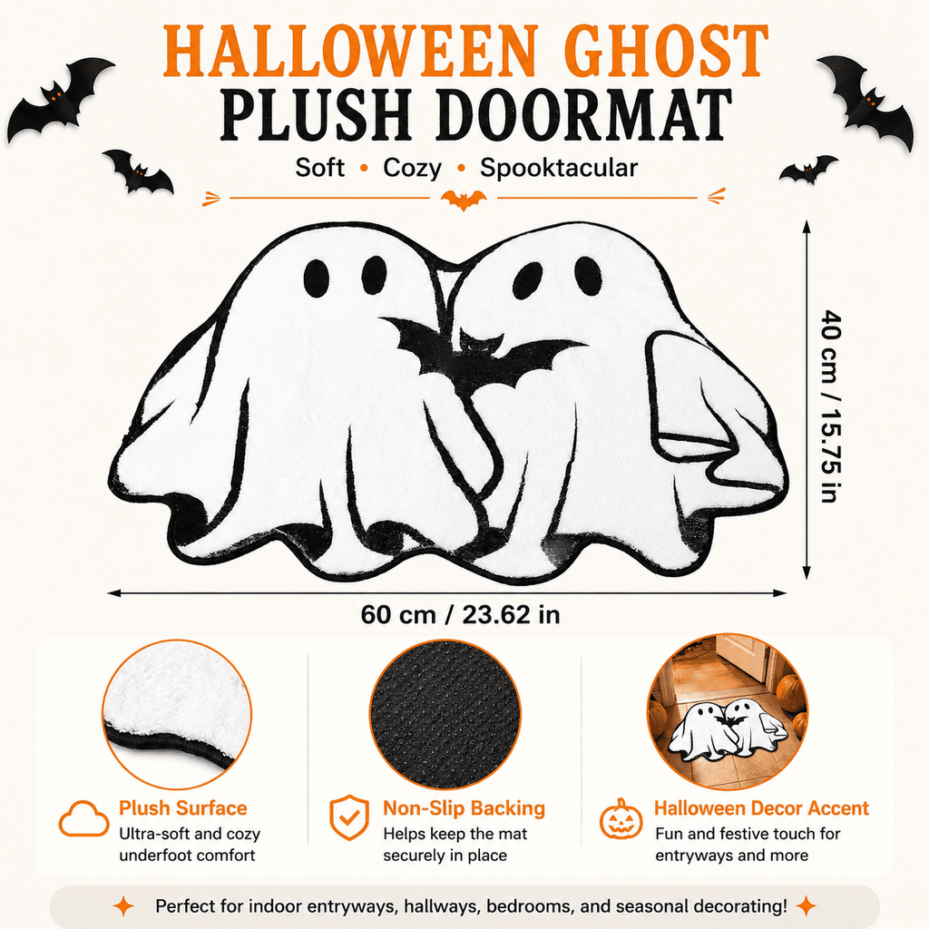 Halloween Door Mat Outdoor Boo Ghost Welcome Doormats for Front Door Non Slip Ghost Floor Mat Black White Stripe Halloween Rug for Entryway Front Porch Outside Decor