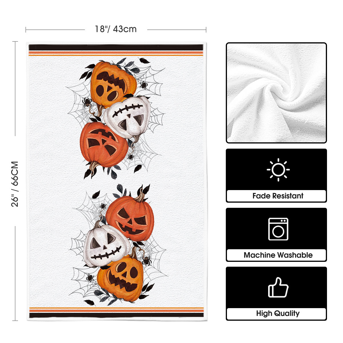 Sm:)e Spider Web Jack-O'-Lantern Pumpkin Cat Happy Halloween Kitchen Towels Dish Towels 18x26 Inch Set of 2