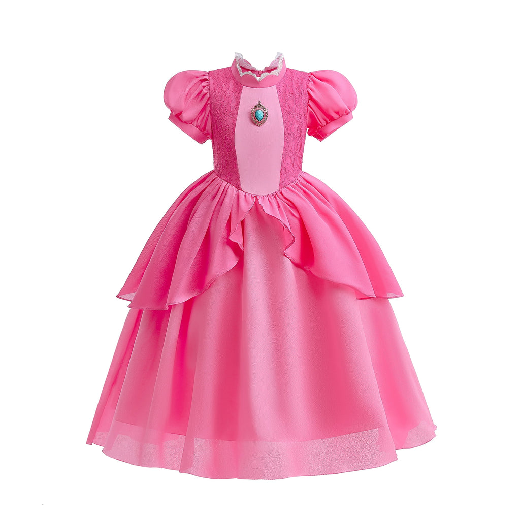 Princess Costume for Girls Dress up Outfit with Crown Gloves Earring Wand 7-8Years(P03)