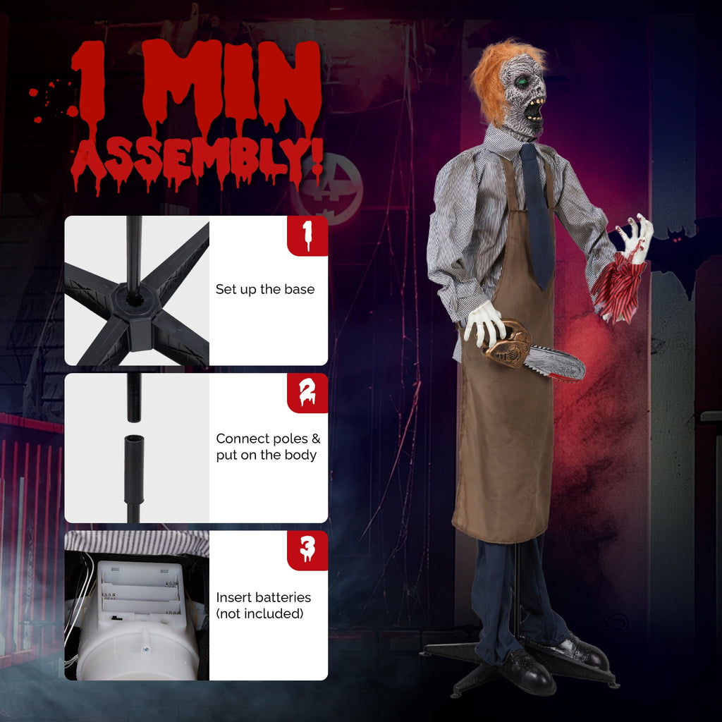 Ktaxon 6ft Chainsaw Killer Animated Halloween Decoration Creepy Halloween Killer w/ Pre-Recorded Screaming, LED Eyes