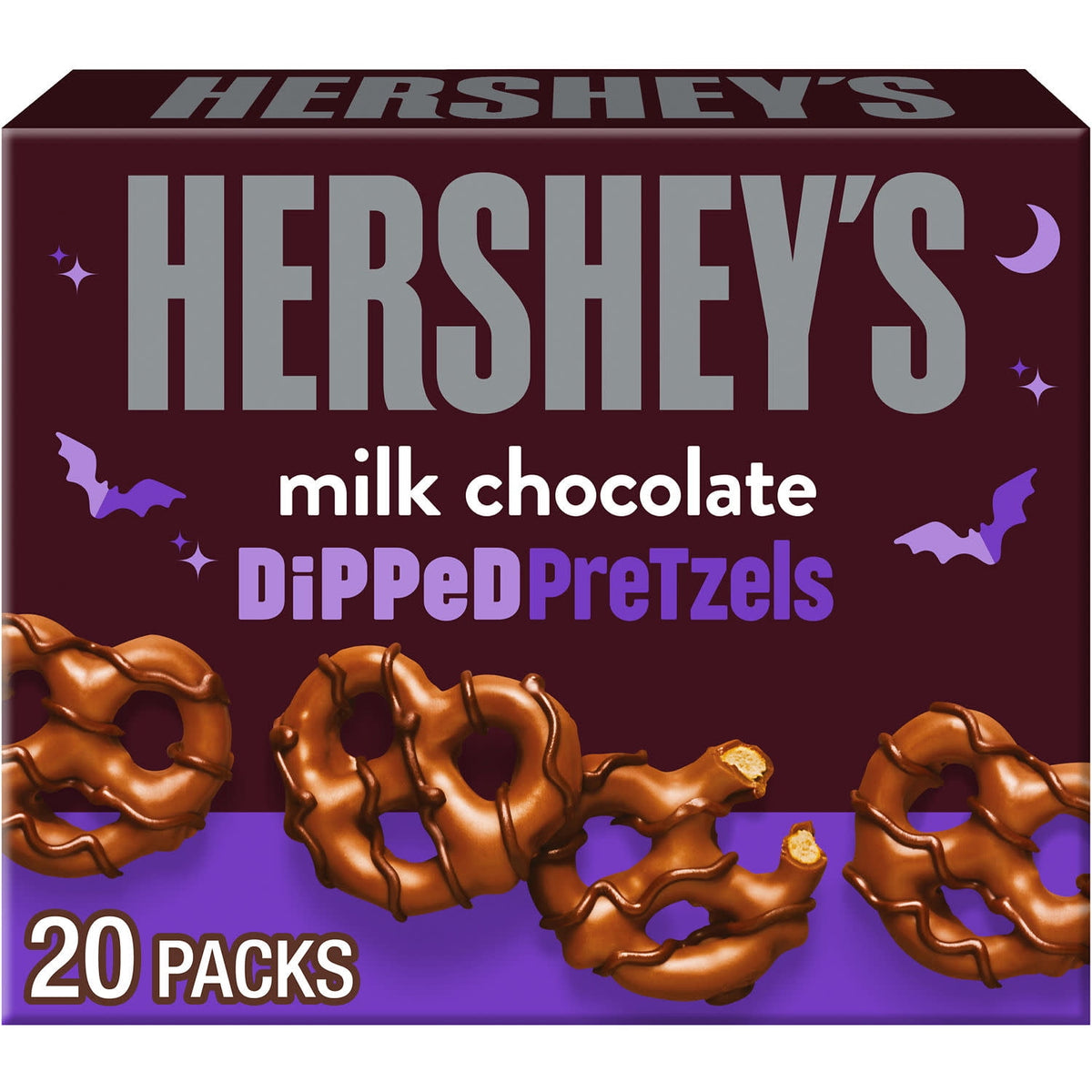 Hershey's Milk and Dark Chocolate Covered, Halloween Dipped Pretzels Box, 14.1 oz (20 Packs)