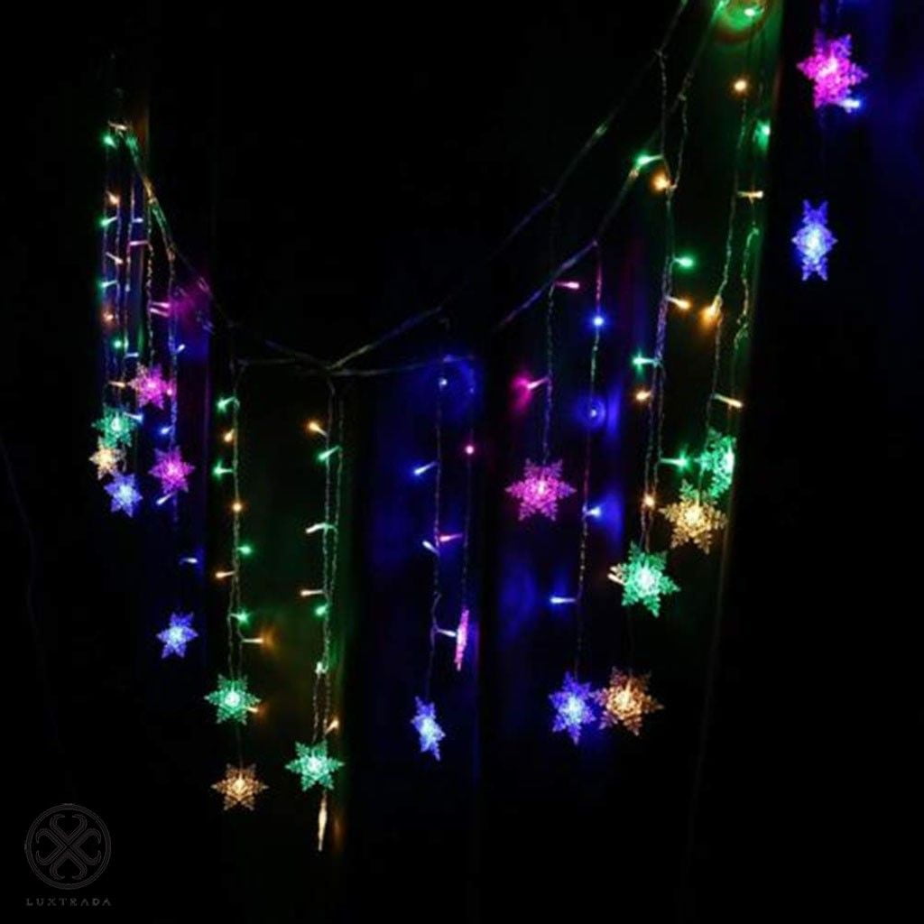 Morttic Christmas 96LEDs Snowflake Fairy String Curtain Window Light LED Starry Christmas String Lights for Holidays Wedding Party Decor (Warm Light)