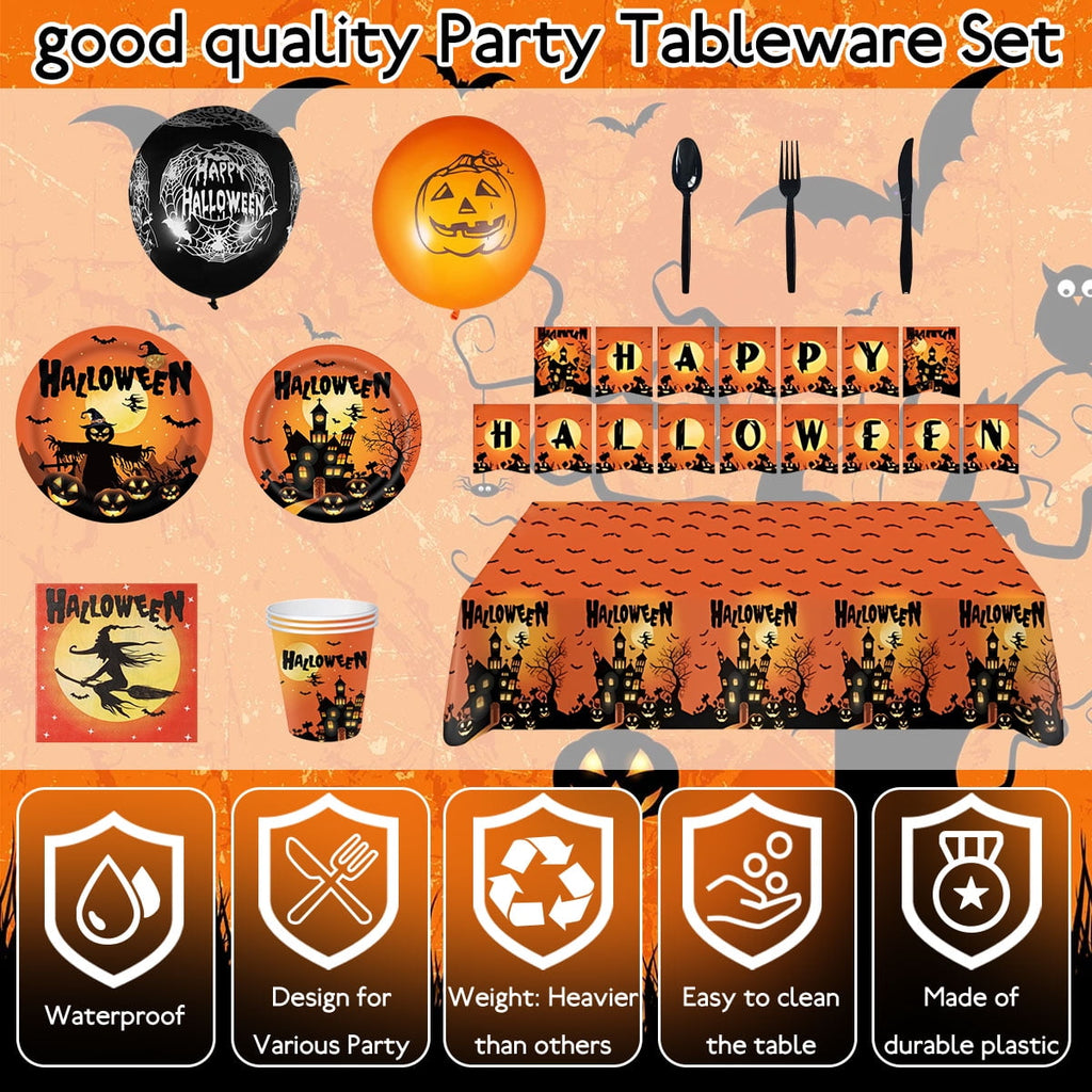 Halloween Paper Plates for Halloween Party Decoration Disposable Cups Napkins Table Cover Balloons Banner for Halloween Birthday Party Supplies Serve 20 Design2