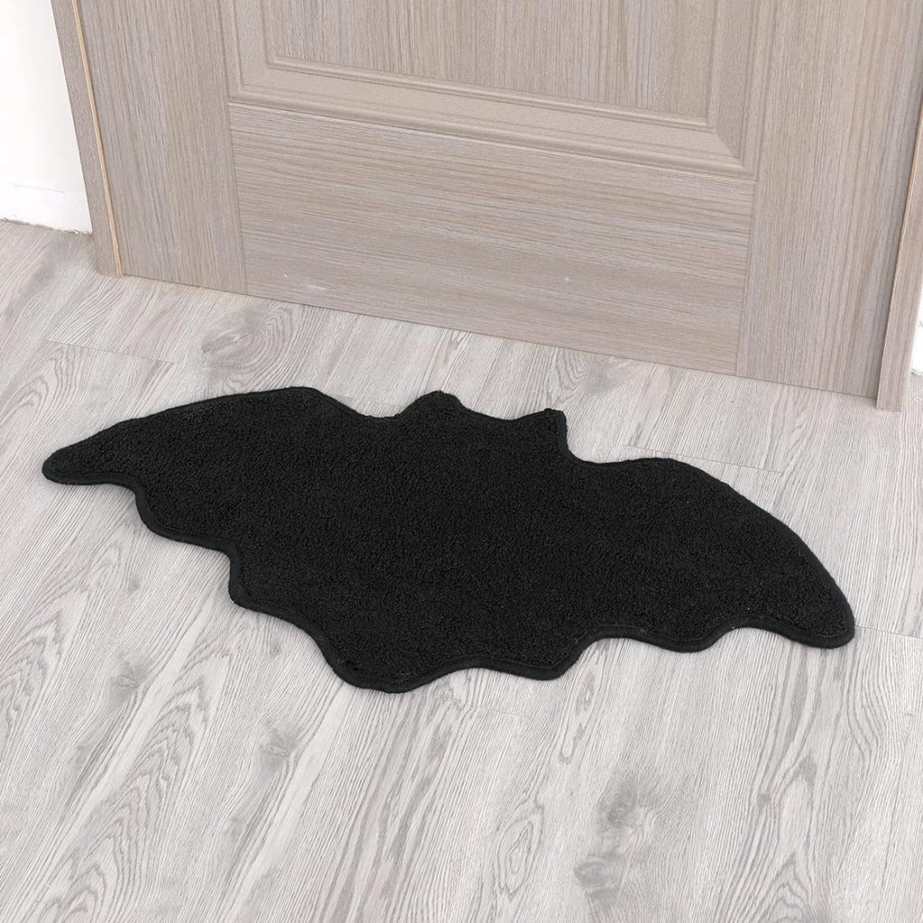 Lyimi Bat Bath Mat Black Gothic Bathroom Rug, Non-Slip Quick Dry Microfiber, Soft Plush for Halloween Decor & Goth Home, Machine Washable