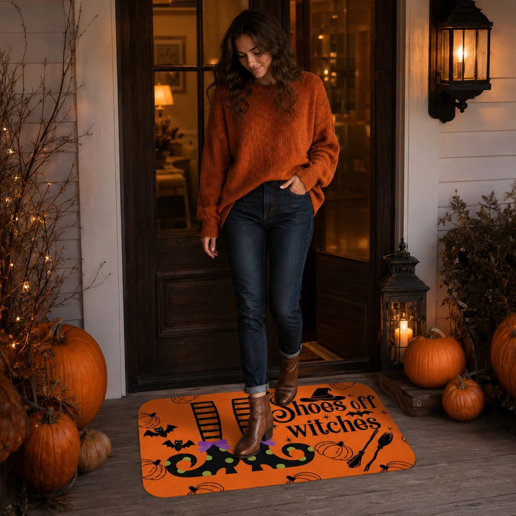 Halloween Ghost Dog Door Mat, Outdoor Coir Entrance Mat for Porch, Spooky Decor for Home Outdoor Entryway Black