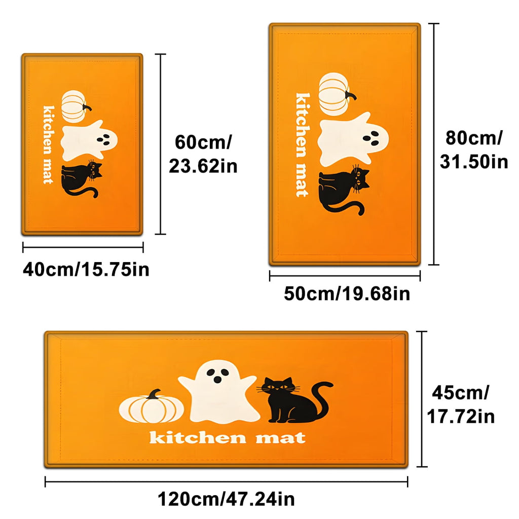 YIMEIS Halloween White Pumpkin Multi-purpose 3-Piece Flannel Mat and Kitchen Rugs,Soft Non-slip for Home Bedroom Bathroom
