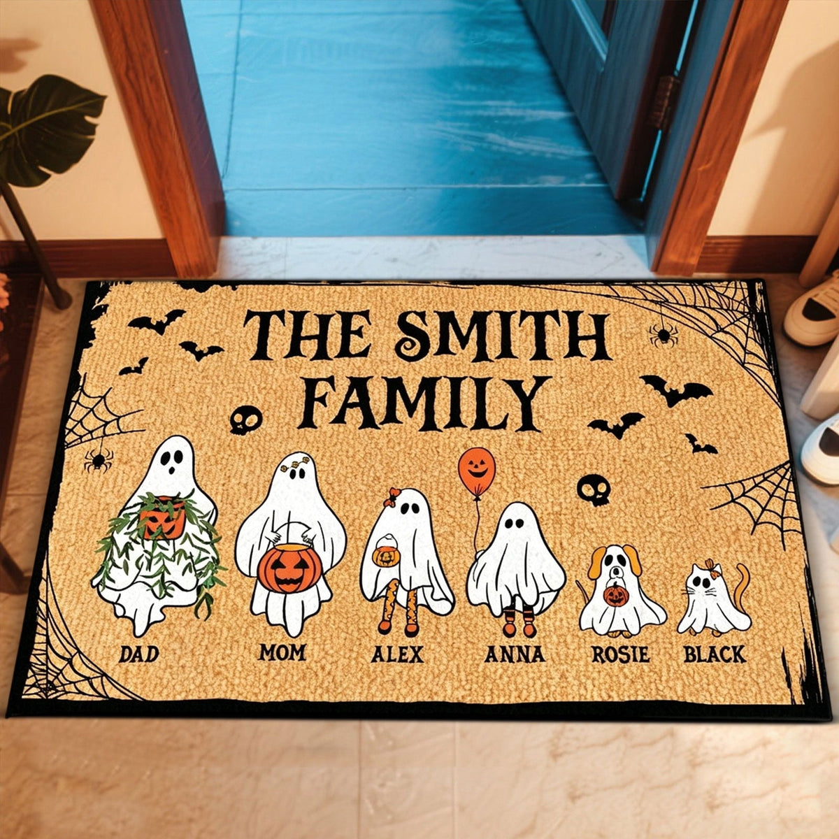 Halloween Decorations-Ghost Black Cat Coir Doormat,23.62×15.74in Pumpkin Pattern Absorbent Front Door Mat,Non-Slip Rug for Indoor Entryway Porch Fall Home Decor Outdoor Rug for Halloween Supplies
