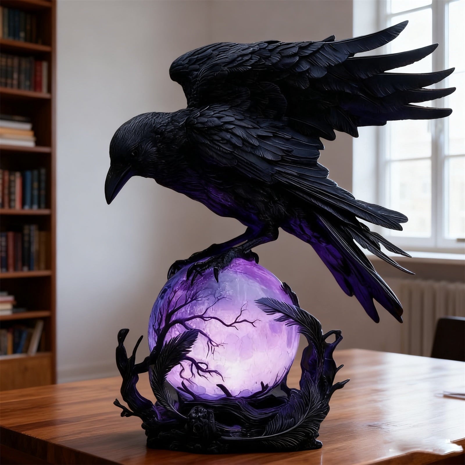 Gothic Mysterious Crow LED Flameless Candle, Luminous Sculpture, Gothic Home Decor Accent, Raven Lamp for Halloween Gifts, Bedroom Bedside, Living Room, Orange