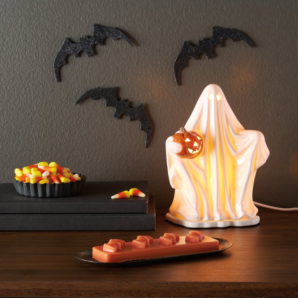 Better Homes & Gardens Halloween Ceramic Electric Plug-in Wax Melt Warmer with Farm Apple Pumpkin Wax Melts, Spooky Ghost