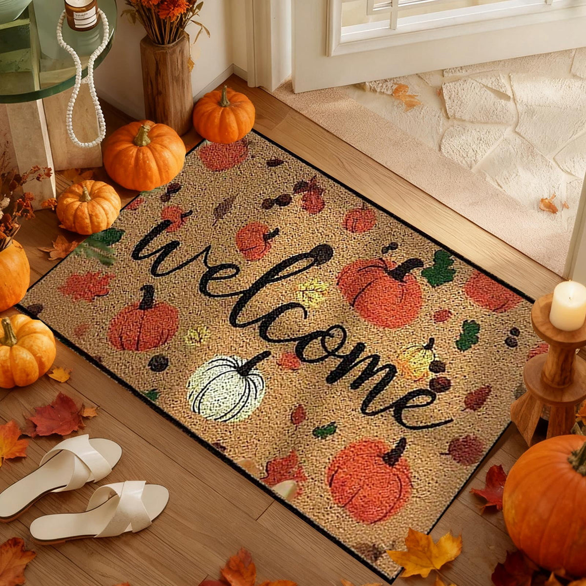 Autumn Door Mat for Entryway, 16x24 Inch, Fall-Themed Floor Doormat for Home Decor, Non-Slip Rug Mat for Living Room, Kitchen, Bedroom, Gifts for Fall Lovers (E)
