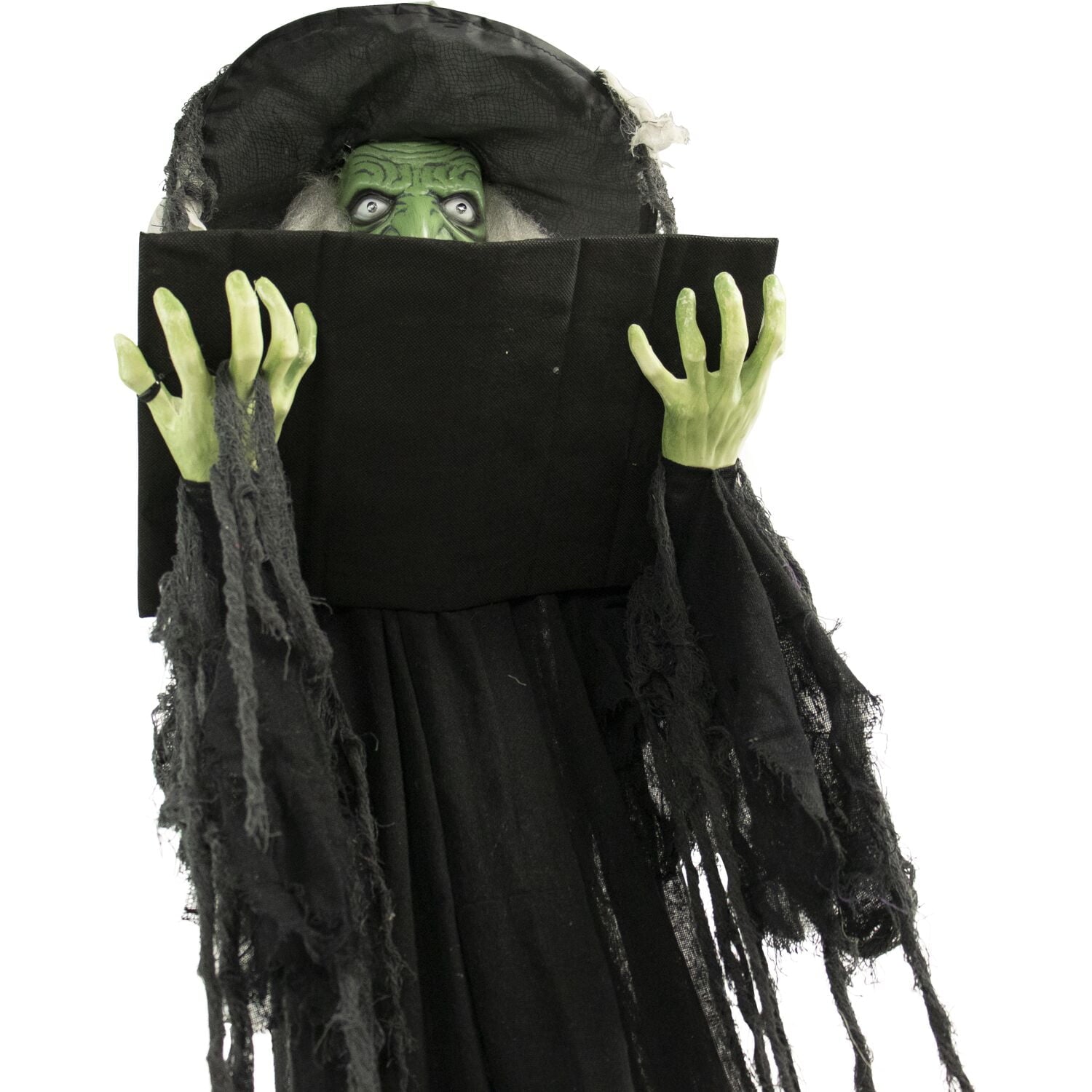 Haunted Hill Farm 5.5 ft Poseable Witch with Spell Book, Lights and Sound, Indoor/Covered Outdoor Halloween Decoration, HHWITCH-9FLS