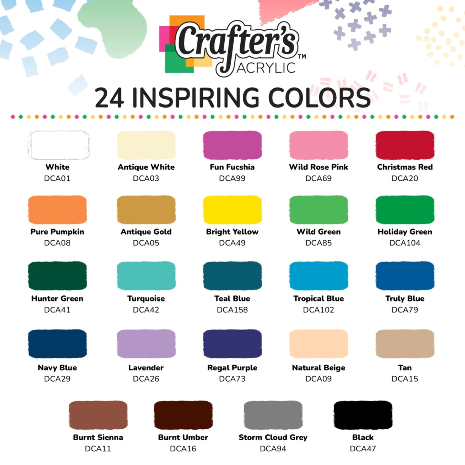 DecoArt Crafter’s Acrylic Paint Set, 24 Pieces, Essential Colors, 2 fl oz Each